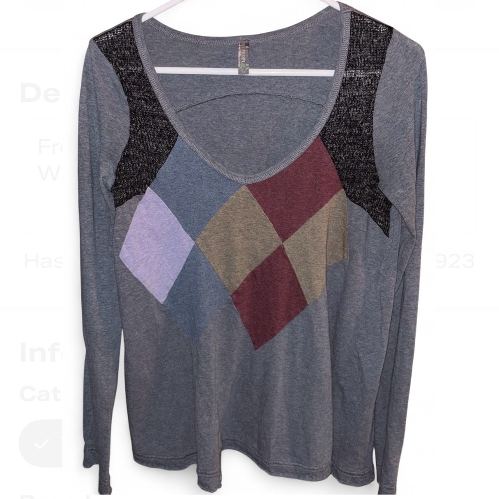 Free People Long Sleeve Tunic Top/Shirt Women’s Size S Argyle Geometric Boho